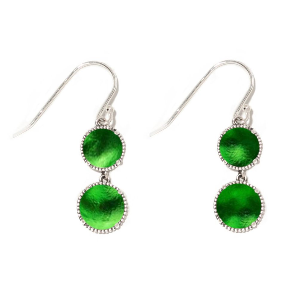 Recycled Vintage 1960's Bright Green Beer Bottles Sterling Double Take Earrings